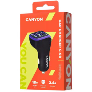 Car Charger Canyon C-08 Pd 18W Usb-C 2Usb-A Black Purple (Cne-Cca08Pu)