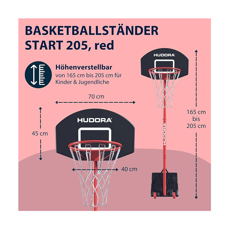 Hudora Start Basketball Stand 205, Red 71640 - Image 2