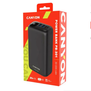 Power Bank Canyon Pb-301 Led 30000 Mah Pd 20W Qc 3.0 Black (Cne-Cpb301B)