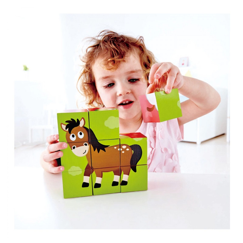 Hape Happy Puzzles Ξυλ.Παζλ Κυβοι Ζωακια Φαρμας E1618A - Image 2